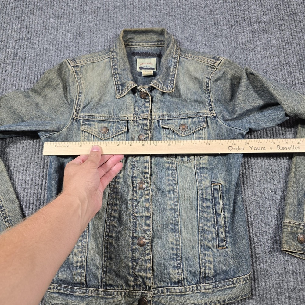 Abercrombie Jacket Girls Large Blue Denim Trucker Jean Coat Washed Fade Vintage - Picture 9 of 11